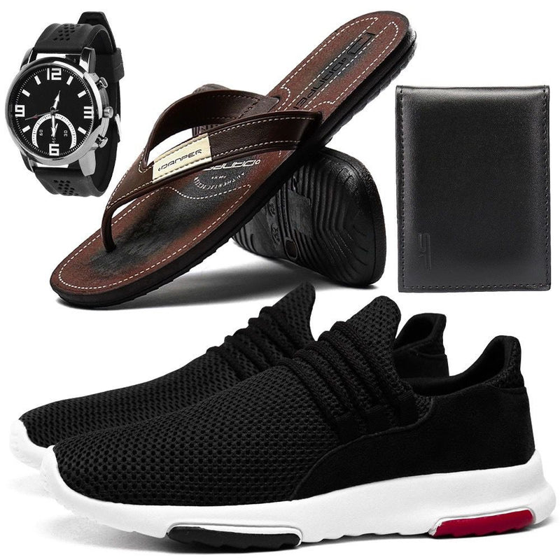 Kit Tênis SF Outlet Running com Chinelo + Carteira + Relógio