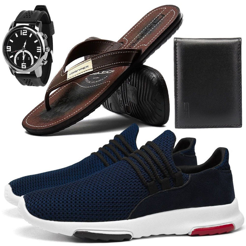 Kit Tênis SF Outlet Running com Chinelo + Carteira + Relógio