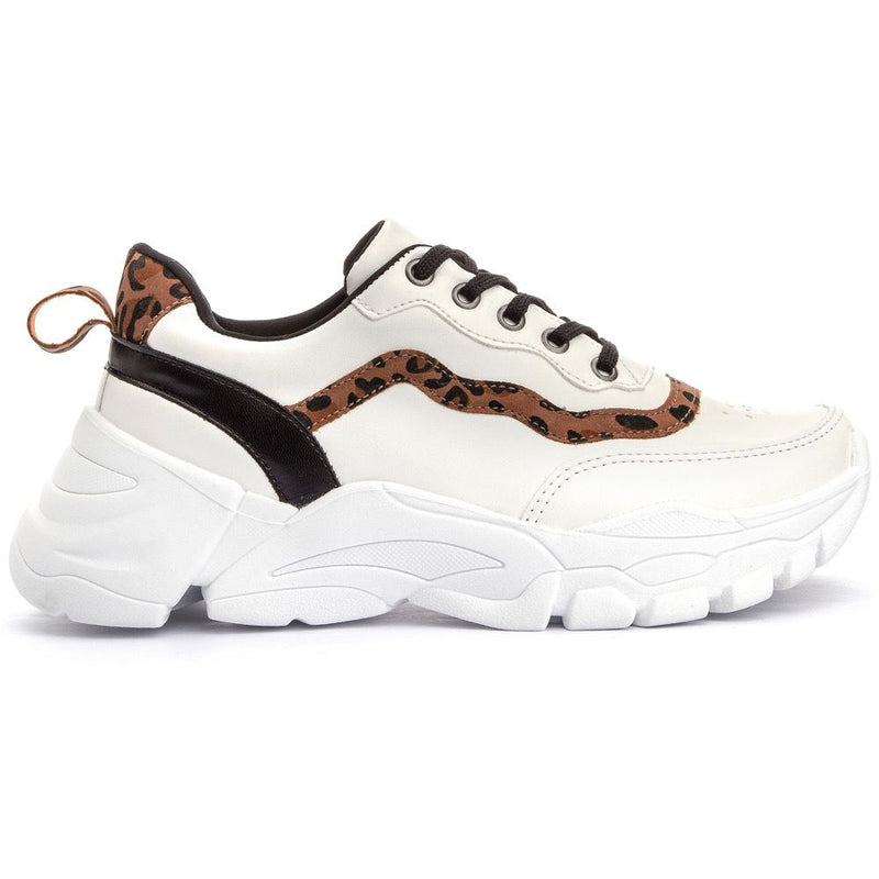 Tênis Sneaker Feminino Chunky Dad Casual Sapatore Branco e Onça