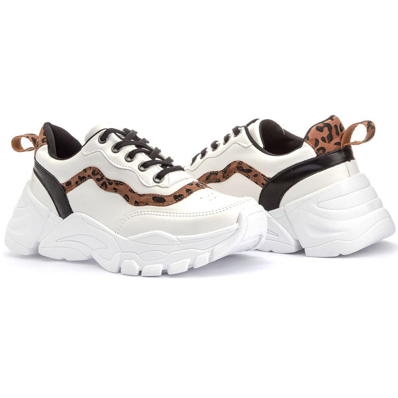 Tênis Sneaker Feminino Chunky Dad Casual Sapatore Branco e Onça